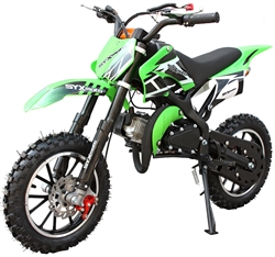 ICE BEAR HOLESHOT (PAD50-1) 50cc 2-Stroke Pit Bike Children Dirt Bike w/ Tether switch, Fully Automatic, Dual Disc Brakes, 10" Aluminum Wheels, 30 mph. Free shipping to your door. Free motocross helmet. 6 month warranty. EPA & CARB Approved for 50 States.