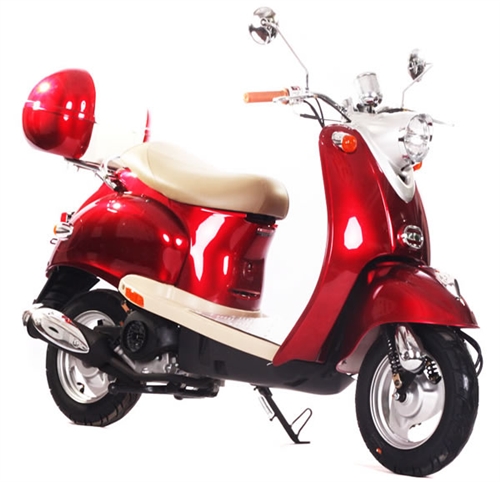 Scooter 50 cc rose style rétro avec ses accessoires et protections - Motos