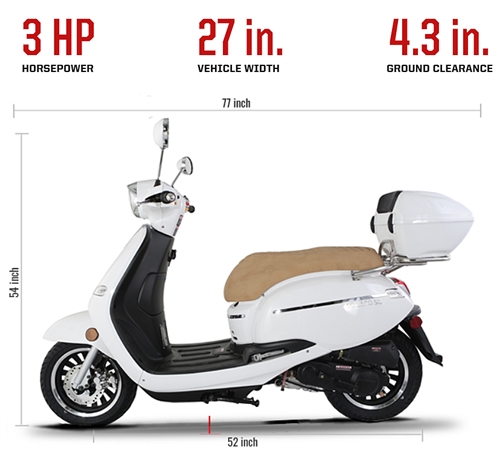 BMS 50cc Scooter by ZNEN Solano-50 with 12" Aluminum Wheels, ABS Disc Brake, LED light, LED Digital Speedometer, Leather Seat, EPA/DOT/CARB (99.9% assembled). Free shipping to your door, free helmet 1