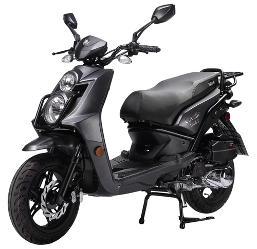 BMS 150cc Scooter CAVALIER 150 by ZNEN, Dual Halogen Headlights, LED Taillight and Turn Dual Layer 13" DURO Big Sport Tires, Disc Dual Suspension, Rear Trunk. Free shipping to